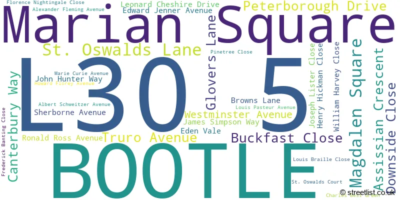 A word cloud for the L30 5 postcode